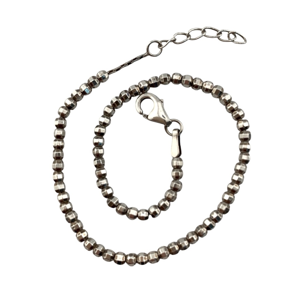 STERLING SILVER 925 TINY OCTAGONAL FACETED BEADS BRACELET 7.5" w/ 1" EXTENDER